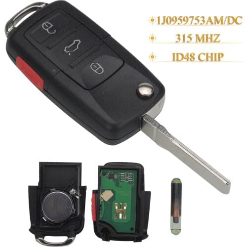 Kutery 10pcs 4 Buttons Smart Remote Car Key Fob 1J0959753AM/DC 315Mhz ID48 For VW Beetle Passat Jetta GOLF R32 -2008