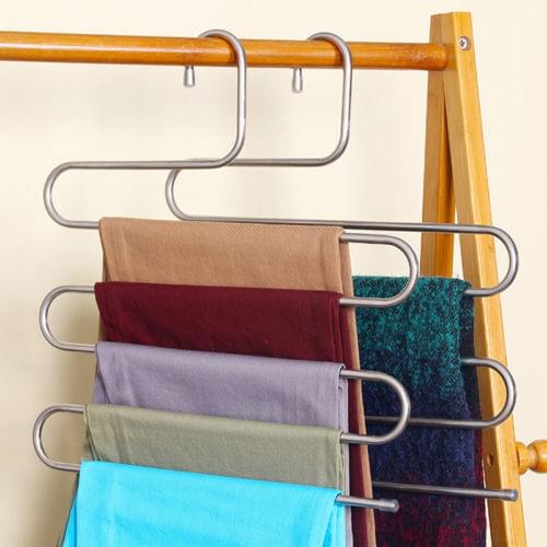AA Multifunction S-Type Stainless Steel Pants Trousers Hanger Clothes Magic Rack