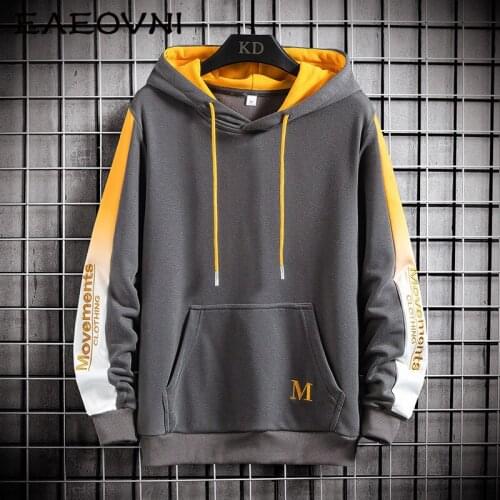 EAEOVNI 2021 New Casual Hoodie Men Long Sleeve Harajuku Hooded Sweatshirt Tops Mens Hip Hop Streetwear Hoody Autumn Man Clothing