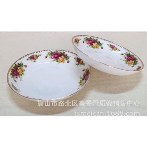 Tangshan Ceramic tableware set hand patting gold 8 inch Bone China dish deep plate creative porcelain plate dinner plate