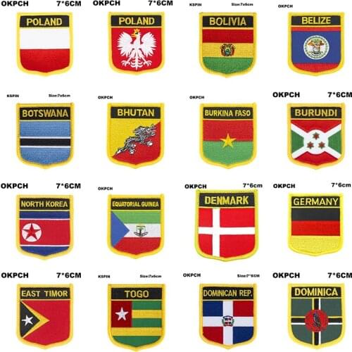 Shield Shape Flag Patches Poland Bolivia Belize Botswana Bhutan Burkina Faso Burundi North Korea Equatorial Guinea
