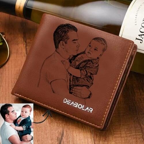 Custom Picture Personalized Short Wallet Mens Double-Sided Inscription Photo Fathers Day Gift customized Wallet For Men