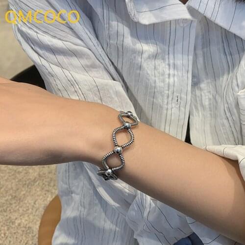 QMCOCO New 925 Silver Bracelet Fashion Simple Cross Hollow Out Geometric Vintage Punk Party Jewelry Accessories For Woman