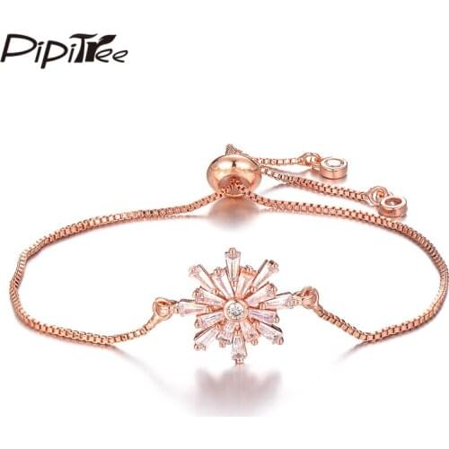 Pipitree Shiny Princess Cut CZ Zircon Snowflake Bracelet Femme Brand Fashion Crystal Bracelets for Women Chain Jewelry Bangle