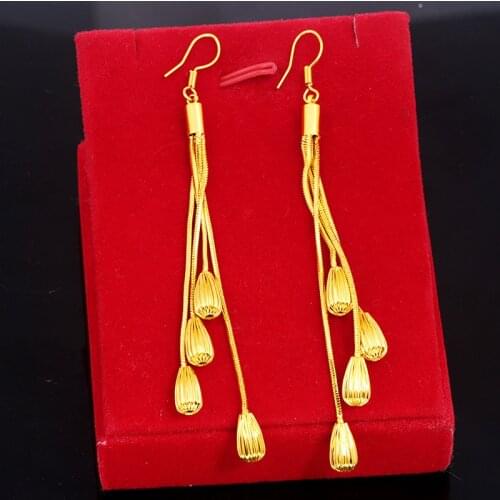 18K Yellow Gold Drop Tassel Earring for Women Jewelry