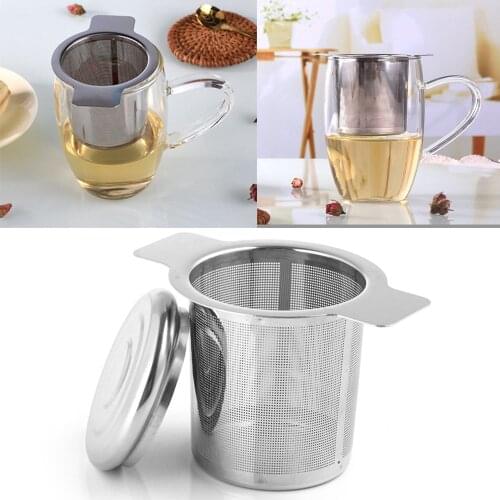 Mesh Tea Infuser with Cover Reusable Tea Strainer Teapot Stainless Steel Loose Leaf Spice Filter Drinkware Kitchen Accessories