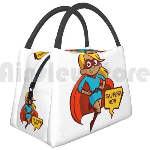 Cooler Lunch Bag Picnic Bag Super Mom Cartoon Mom Super Mother Figure Humor Maternal Family Strong Protector