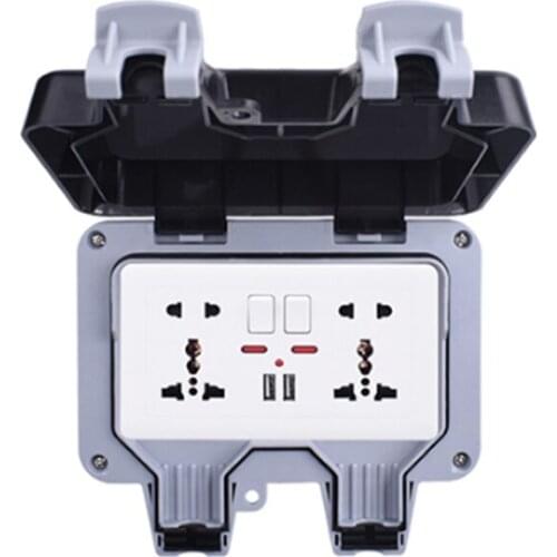 IP66 Weatherproof Waterproof Outdoor BOX Wall Socket 13A Double Universal Switched Outlet With USB Charging Port
