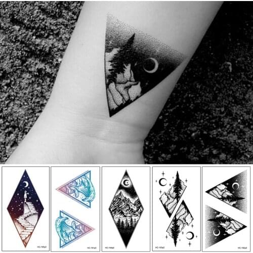 Moon Mountain Temporary Tattoo Stickers Ecology Fake Tattoo Planet Ocean Coconut Tree Waterproof Halloween Tattoos