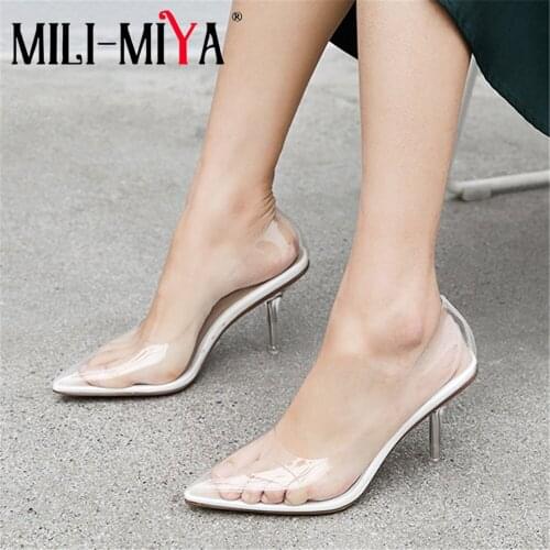 MILI-MIYA Sexy Women Pumps Tpu Solid Color Slip-On Pointed Toe Thin Heels Dress Party Shoes Plus Size 34-41 Hot Sale For Ladies