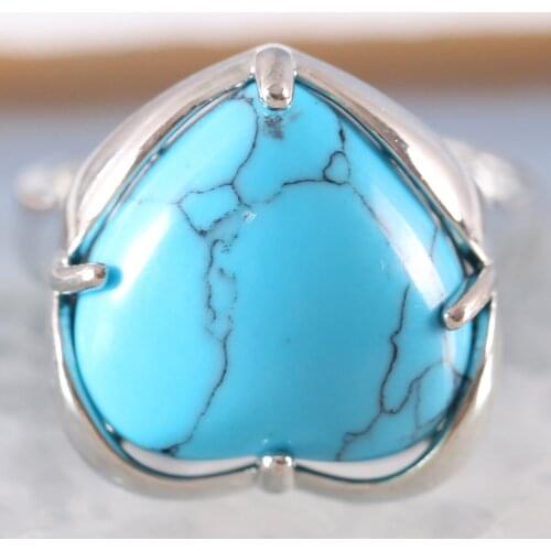Finger Ring For Woman Natural Stone Gem Heart Beaded Ring Blue Howlite Resizable Ring Jewelry Gift 1Pcs Z409