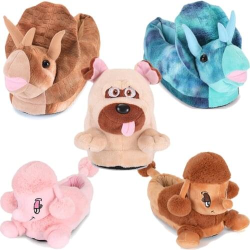 Winter Warm Child Shoes Soft Indoor Floor Slippers Home Slippers Animal Cartoon Plush Slides One Size Shoes Unisex Big Size 44
