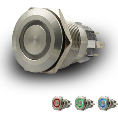 1Pcs 22mm Red Green Blue LED Ring Momentary Metal Push Button Switch 5Pin 12VDC SPDT