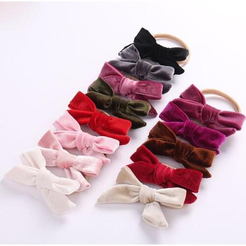 10PCS Super soft velvet baby bow nylon hair band baby girl hair accessories nylon baby headband head bands for baby girls