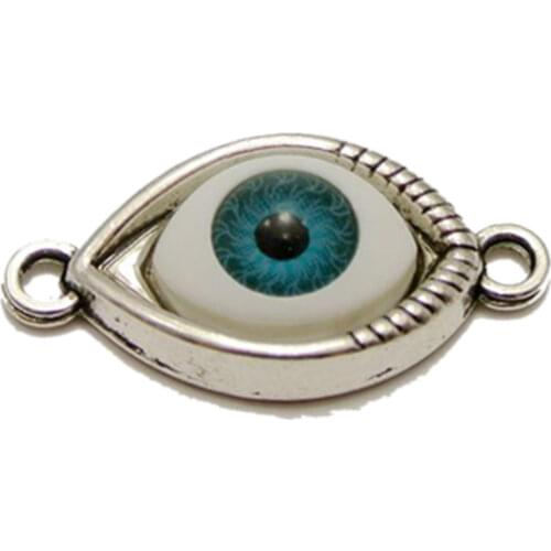 10 Tibet Silver Colour Blue Blue Eye Pendants Connector Charm 30X15mm