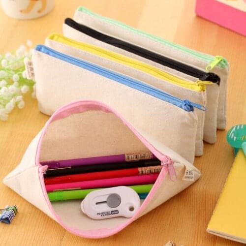 20.5*8.5cm DIY Canvas blank plain zipper Pencil bags stationery organizer Storage Pouch For Student Gift LX8471