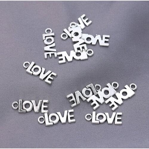 20pcs Antique Silver Plated Love Charms Pendants for Jewelry Making Bracelet DIY Accessories Handmade Craft