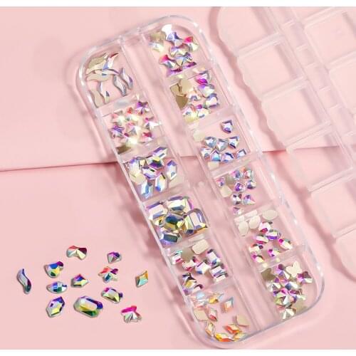 Nail Art 1 Box Aurora Symphony Flat-bottomed Special Shaped Diamond Super Flash Crystal DIY Nail Decoration Accessorie Sell Well