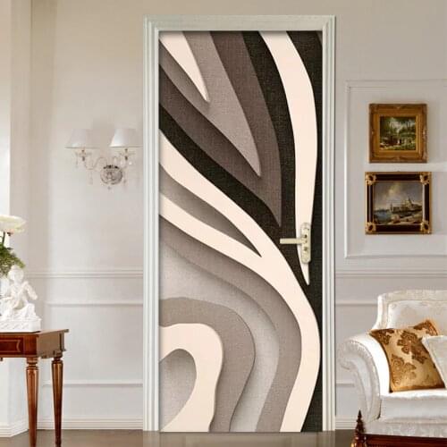 3D Door Stickers Fashion Striped Living Room Bedroom Home Decor PVC Self-adhesive Waterproof Creative Door Sticker Wall Decals