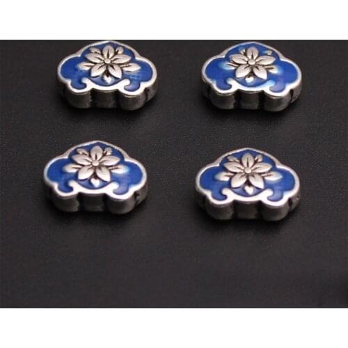 5pcs/lot Classic Buddhism Blue Painting Auspicious Clouds Charm Beads Tibetan Prayer Space Lotus Loose Beads DIY Jewelry Making