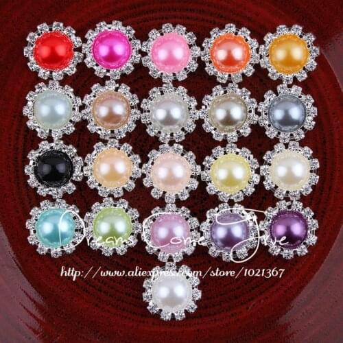 50PCS/LOT) 20MM 21 Colors Handmade Metal Crystal Wedding Buttons For Hair Accessory Cute Clear Alloy Rhinestone Flatback Button