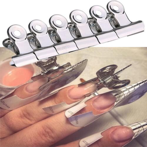 Stainless Steel Rusian C Curve Nail Pinching Clips Curvature Clip Professional French Nail Tool Nail Extension Curl Clip 6pc HOT
