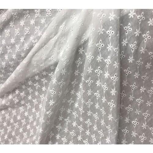 White Floral Hollow Lace Cloth Embroidered Womens Summer Cotton Cloth Hollow Lace Fabric
