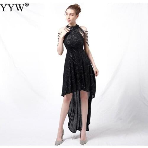 White Black Gold Sequined Midi Dress Sexy Backless Irregular Dress Fashion Party Dresses Women Long Slim Sleeveless Ruffle Dress