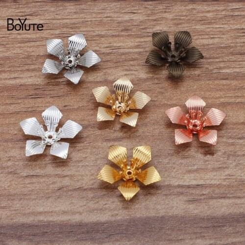 BoYuTe 100 Pcs 7 Colors 16*5MM Flower Charms Wholesale Filigree Brass Material Vintage DIY Charms