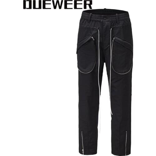 Dueweer Men High Street Hip Hop Cargo Trousers Vintage Multi-function Cargo Pants Men Ankle Zipper Slim Fit Trousers