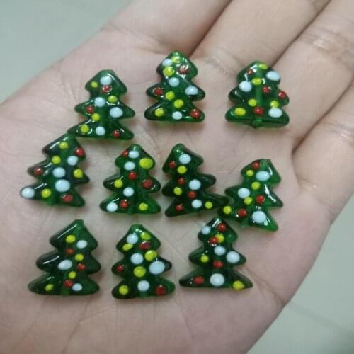 10pcs Handmade Lampwork Green Christmas Tree Beads 16x14mm Loose DIY Jewelry Making Spacer Bead For Bracelet Necklace Earring