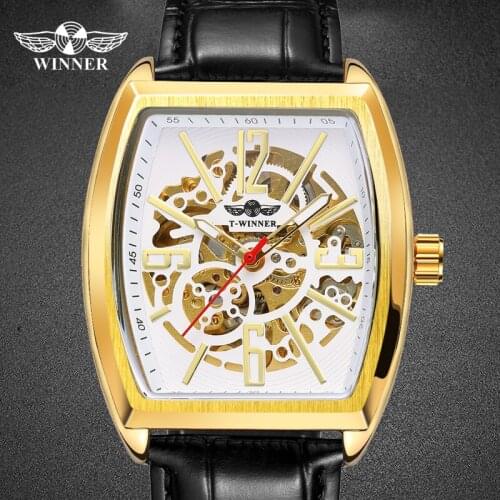 WINNER Men Watches Black Gold Automatic Male WristWatch 2020 New Watches Hollow Design rectangle Dial Relogio Masculino