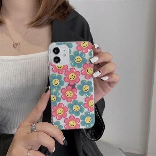 ZUIDID Cartoon Smile Flower Phone Case For iPhone 11 Pro Max 12 7 8 Plus X XS Max XR SE20 Transparent Soft Silicone Cover Fundas
