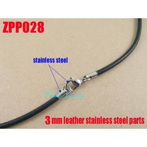16"-38") 100pcs 3mm black Real leather necklace stainless steel accessories jewelry DIY ZPP028