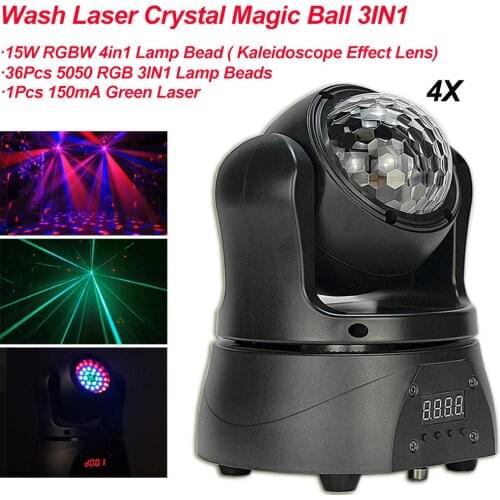 4Pcs/Lot DJ Strobe Disco Ball 30W LED Wash Laser Crystal Magic Ball 3IN1 Moving Head Light Music Christmas Party Dance Decor