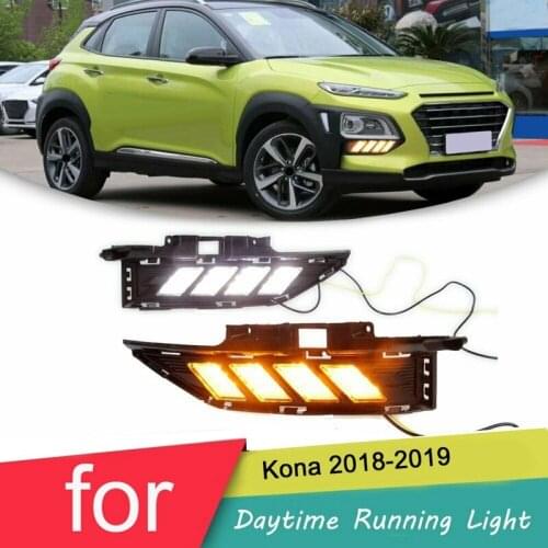 For Hyundai Kona -2019 Front L+R LED DRL with Turn Signal Daytime Running Light Fog Lamp 2 Color