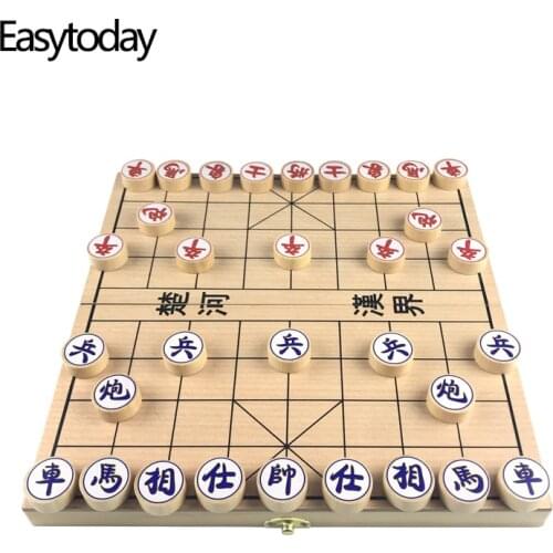 Easytoday Solid Wood Chinese Chess Folding Chessboard Circular Chinese Chess Pieces Entertainment Game Standard Configuration