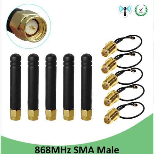 868MHz 915MHz Antenna 10pcs 2dbi SMA Male Connector GSM 915 MHz 868 MHz antena antenne +21cm RP-SMA/u.FL Pigtail Cable