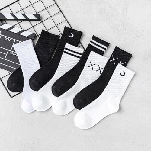 INS Style Fashion Women Cotton Socks High Quality White Solid Colors Striped Sports Ankle Socks Street Hip Hop Harajuku Socks