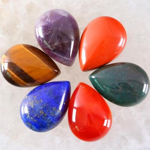 5Pcs 25MM CAB Cabochon Natural Stone Red Onyx Water Drop Green Onyx For Jewelry Making Women Men Ring Gem Cabochon No Hole Bead