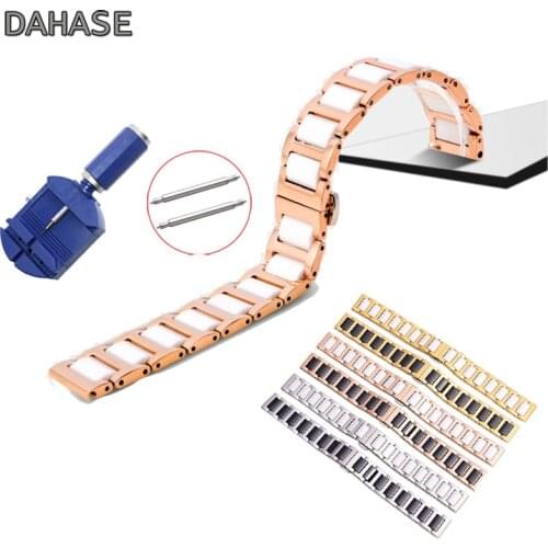 14 16 18 20 22mm Ceramic Watch Band Stainless Steel Replacement watch Strap Butterfly Buckle Wrist Bracelet Belt With Tool Pins