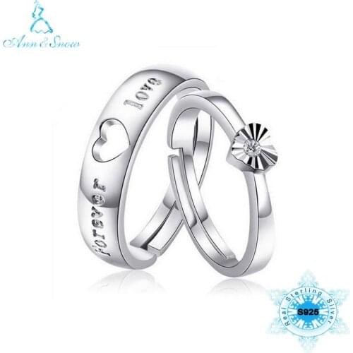 Original Sterling Silver jewelry 925 Silver Ring Wedding Bands Couples Rings For Men / Women Forever love Letters with Heart