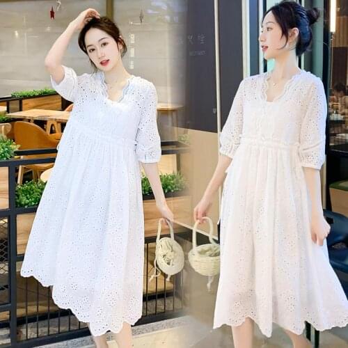 9336# Maternity Clothes Stylish Sweety Lace Jacquard 2Pcs Maternity Dress Set Clothes for Pregnant Women Pregnant Women Suit