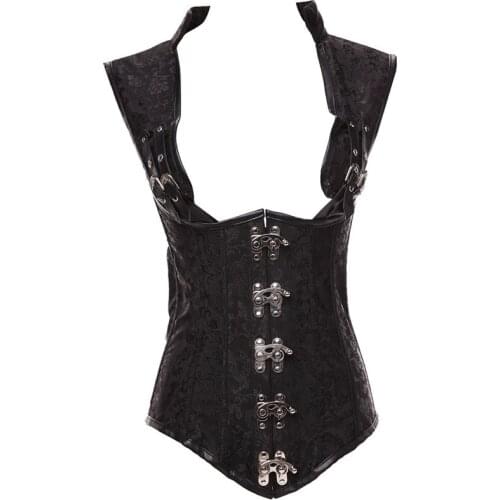 Steampunk Corset and Bustier Red Brocade Sexy Cupless Vest Corset Gothic Waist Corsets Steel Boned Cosplay Clothing Black Top