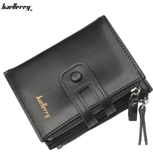 Baellerry Brand leather wallet Men coin pocket Double zipper Male Clutch Bag luxury Short purse 3 Fold Male Purses Card Holder