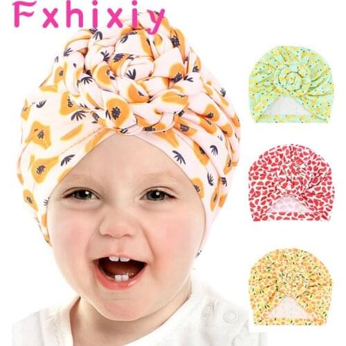 Cool Cute Printed Fruit Cartoon Children Girls Hat Newborn Infant Toddler Kids Caps Baby Knotted Turban Cap Headwrap Soft Bonnet