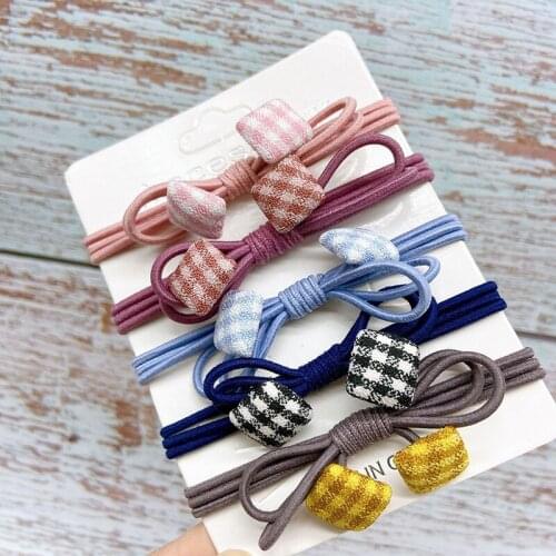 Korean Style Fashion Hot Selling Fabric Printings Buttons Hair Band High Elastic Hair Rope Hair Rings Headpiece Girls Students