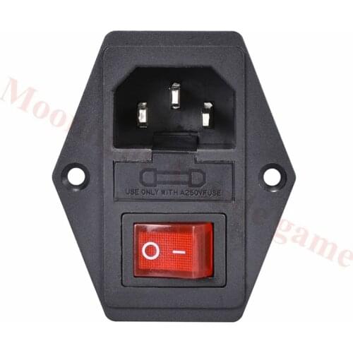 New Red Rocker Switch Fused IEC320 C14 Inlet Power Socket Fuse Switch Connector Plug Connector and Fuse for arcade game machine