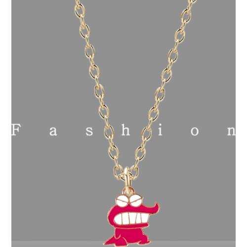 Japanese Cute Cartoon Wild Pink Crocodile Pendant Couple Necklace Female Clavicle Chain Fashion Accessories Gift Male Tide