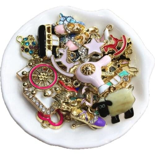 Mix Designs Oil Drop Charms Gold Tone Plated Enamel Alloy Fashion Earring Necklace Bracelet Floating Pendants Ornament 50pcs